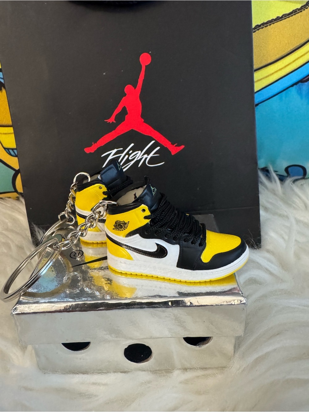 Jordan Mini Sneaker Keychain in Yellow, Black & White